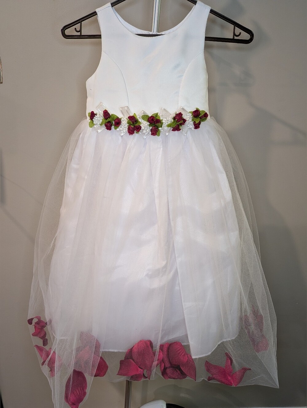 White Girls' Flower-Appliqué Tulle Dress